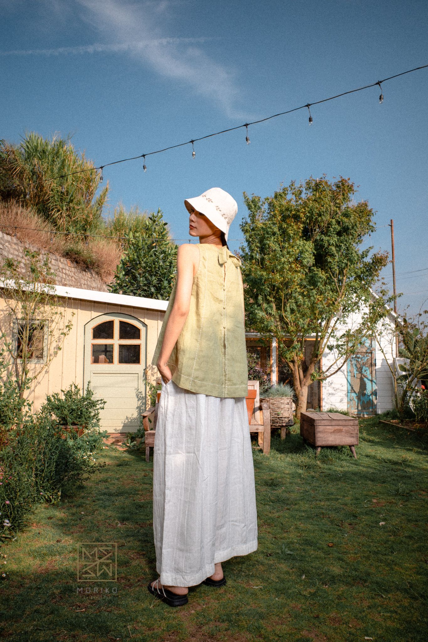 Áo Shi linen tơ màu mạ non