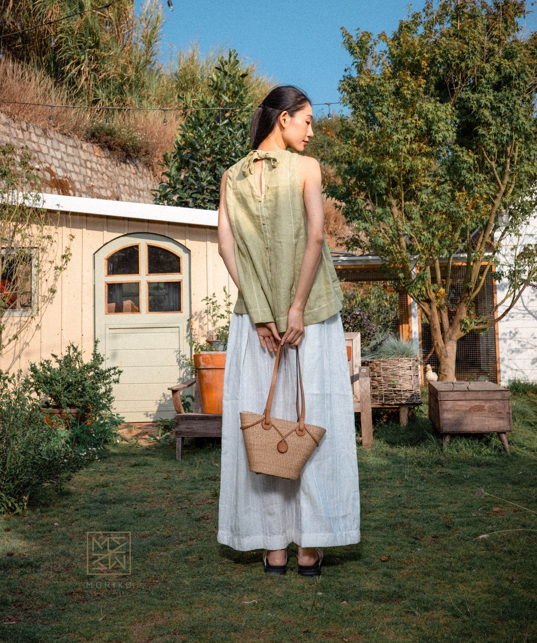 Áo Shi linen tơ màu mạ non