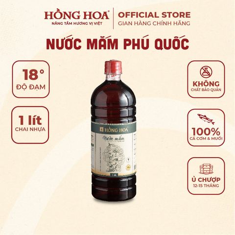  Nước Mắm Phú Quốc Hồng Hoa 18 độ đạm 1000ml, Nước Mắm Cá Cơm Truyền Thống 