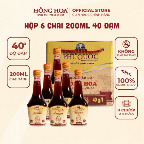  Nước Mắm Phú Quốc Hồng Hoa 40 độ đạm 200ml (Hộp 6 chai) 