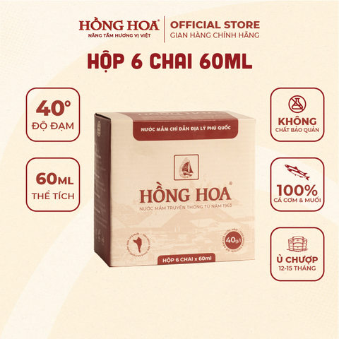  Nước Mắm Phú Quốc Hồng Hoa 40 độ đạm 60ml (Hộp 6 chai) 