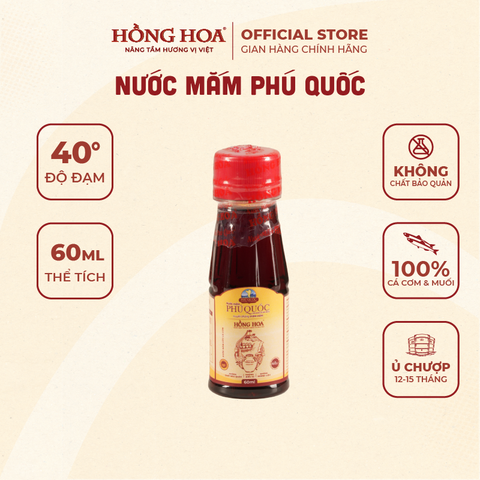  Nước Mắm Phú Quốc Hồng Hoa 40 độ đạm 60ml, Nước Mắm Nhĩ Cá Cơm Truyền Thống 