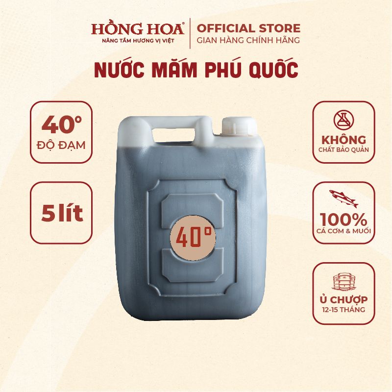 Can 5 lit Nước Mắm Phú Quốc Hồng Hoa 40 độ đạm