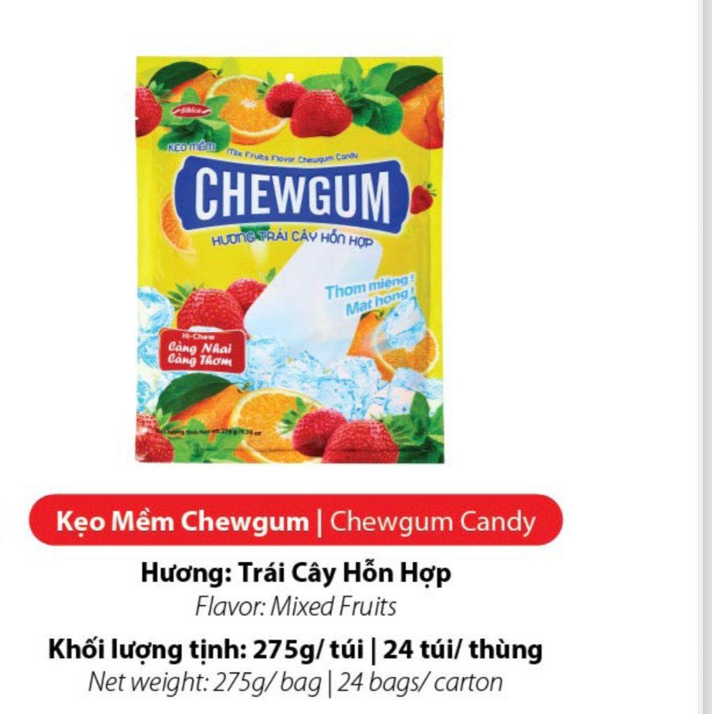 Kẹo mềm ChewGum Hỗn hợp túi 275g (6,6kg)