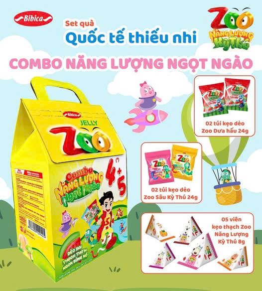 Set quà 1/6 Zoo Bibica – 2 kẹo dẻo dưa hấu, 2 sâu kì thú, 5 thạch năng lượng – Combo năng lưọng