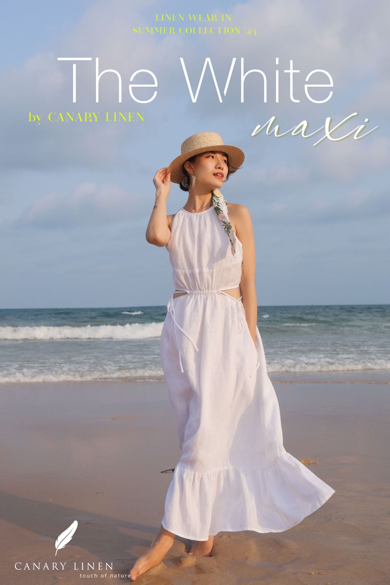  Đầm maxi cut eo - Trắng 