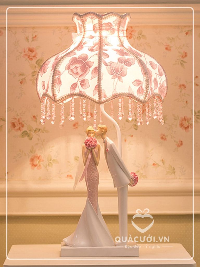Đèn ngủ cô dâu chú rể, đèn trang trí chụp voan phong cách cổ điển -  Quà Cưới Độc Đáo
