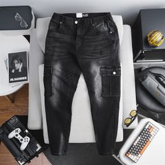 Quần jean dài đen túi hộp thời trang lưng thun co giãn (Mẫu 7)