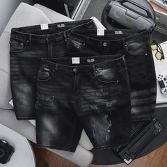 Quần short jean đen wash thời trang 85-130kg (Mẫu 6)