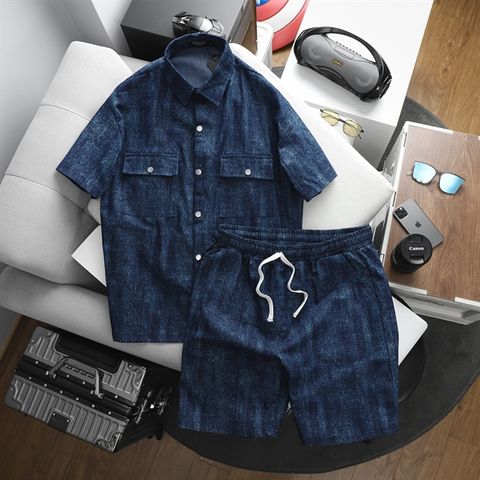 Set bộ quần áo sơ mi jean denim thời trang bigsize nam cỡ đại (Mẫu 9)