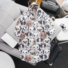 Áo sơ mi tay ngắn họa tiết mèo unisex bigsize nam cỡ đại (mẫu 4)