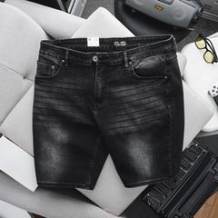 Quần short jean đen wash thời trang 85-130kg (Mẫu 6)