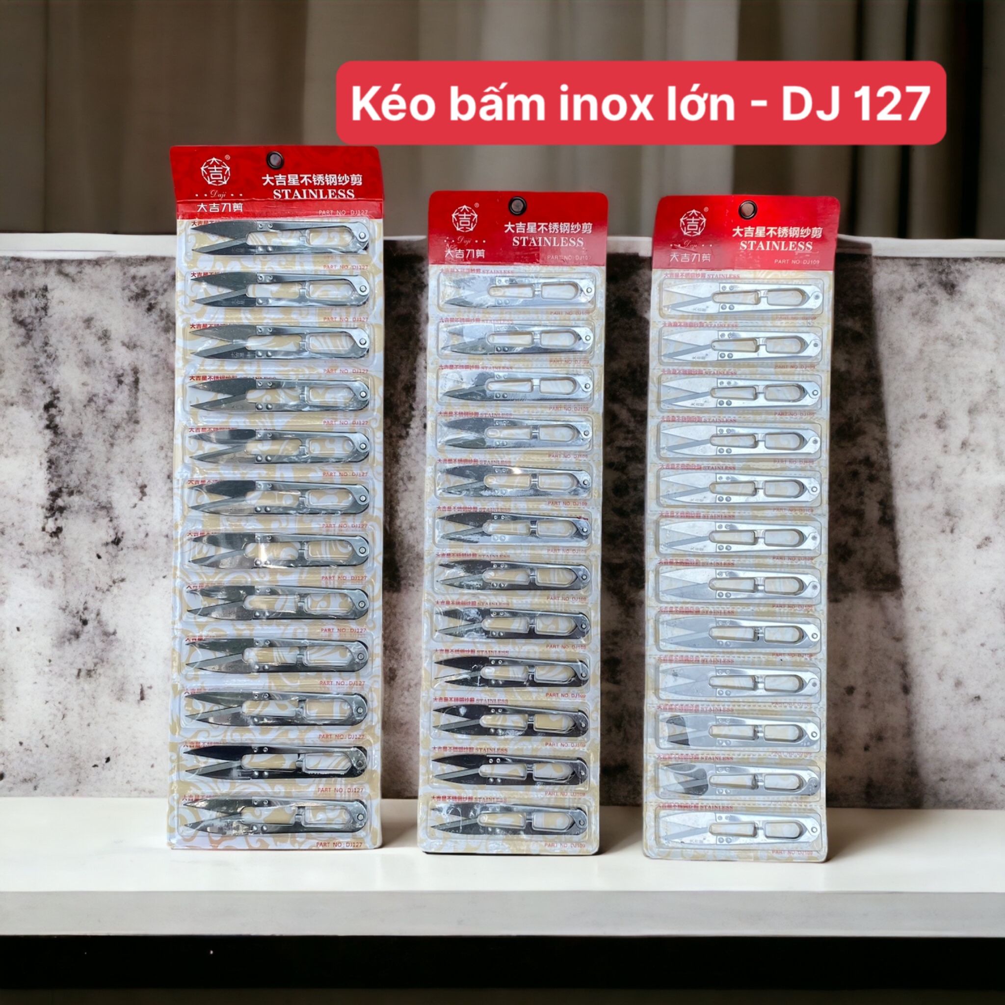  Kéo bấm chỉ chất liệu inox không gỉ lưỡi thép trắng size lớn Daji DJ 127 