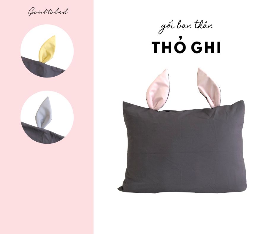  Vỏ gối tai thỏ Premium Cotton xám đậm 