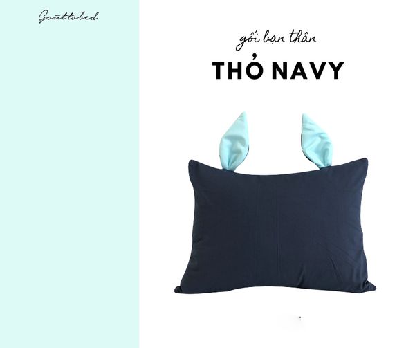  Vỏ gối tai thỏ Premium Cotton xanh navy 