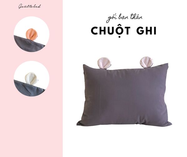  Vỏ gối tai chuột Premium Cotton xám đậm 