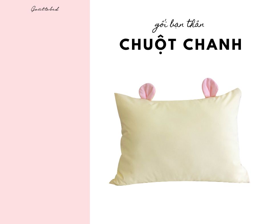  Vỏ gối tai chuột Premium Cotton vàng chanh 