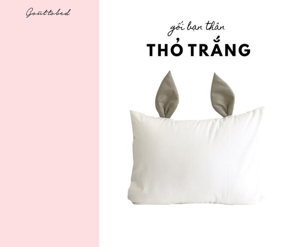  Vỏ gối tai thỏ Premium Cotton trắng 