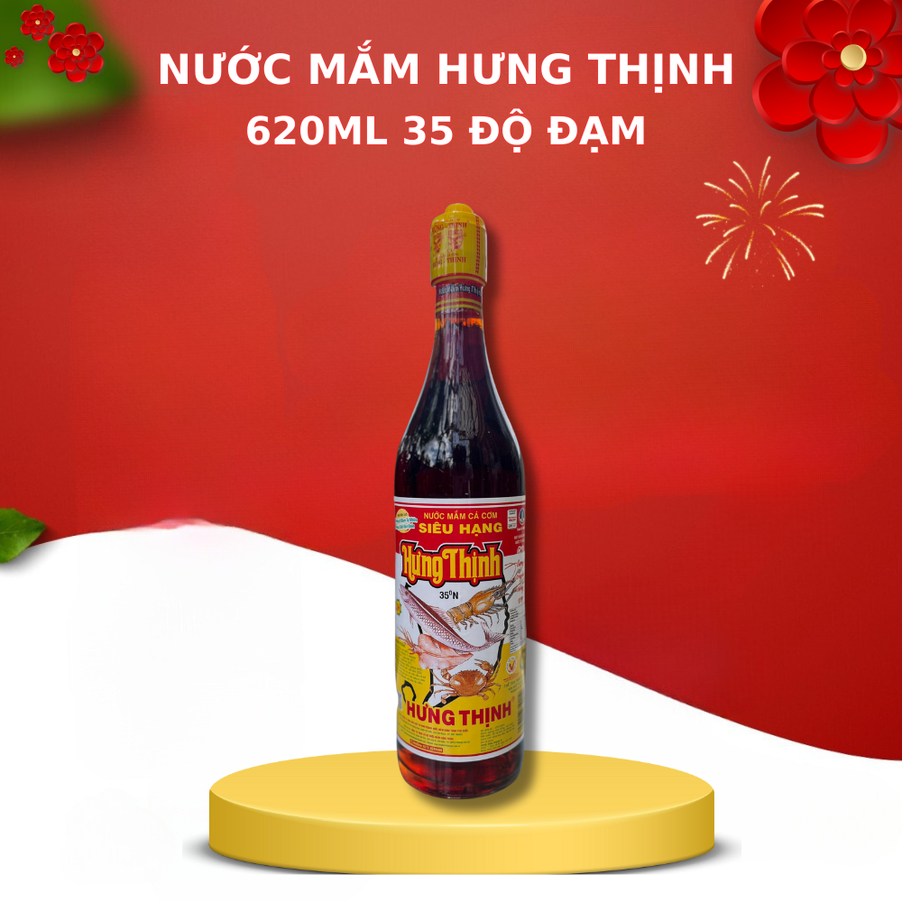 Nước Mắm Cá Cơm Siêu Hạng Hưng Thịnh - 35 độ Đạm - 620ML ( 1 Thùng 12 Chai )