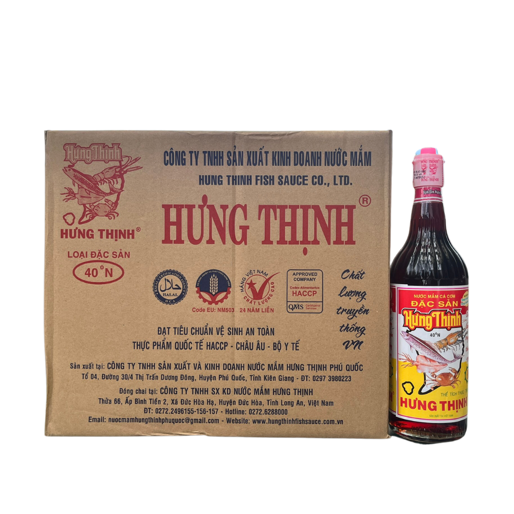 Nước Mắm Cá Cơm Đặc Sản Hưng Thịnh 40 độ Đạm - 750ML ( 1 Thùng 12 Chai )