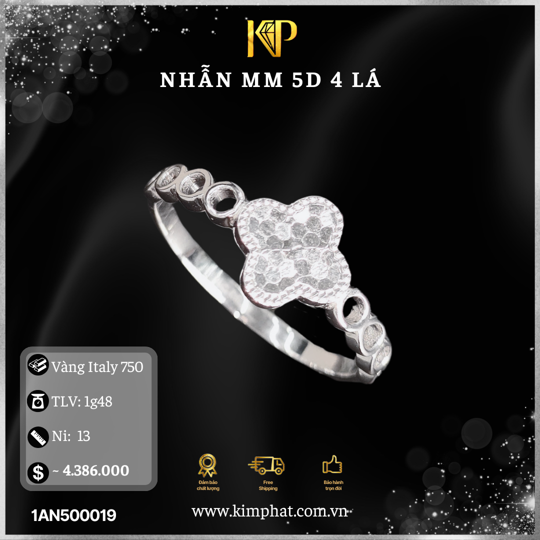 Nhẫn MM 5D 4 Lá Vàng Italy 750 KIM PHÁT