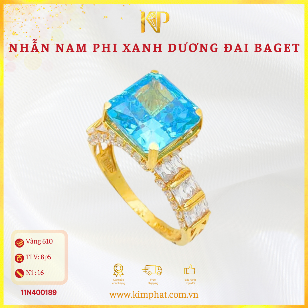 Nhẫn Đá Nam Phi Xanh Dương Vàng 610 KIM PHÁT