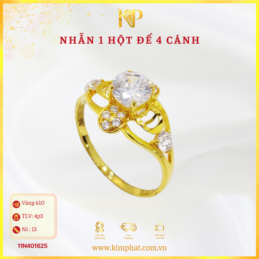 Nhẫn 1 Hột Đế 4 Cánh Vàng 610 KIM PHÁT