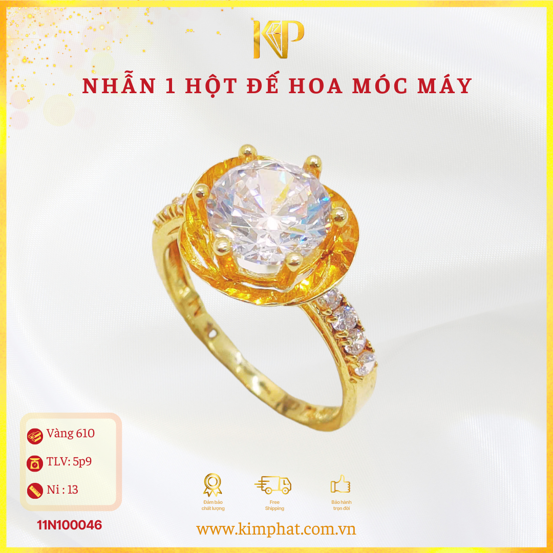 Nhẫn 1 Hột Đế Hoa Móc Máy Vàng 610 KIM PHÁT