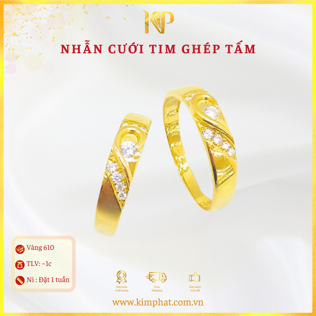 Nhẫn Cưới Tim Ghép Vàng 610 KIM PHÁT