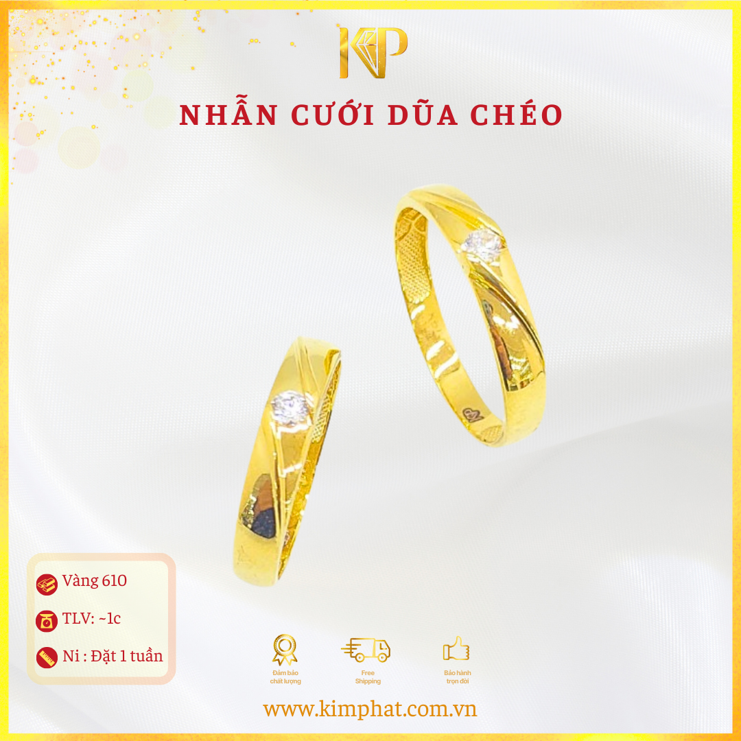 Nhẫn Cưới Dũa Chéo Vàng 610 KIM PHÁT
