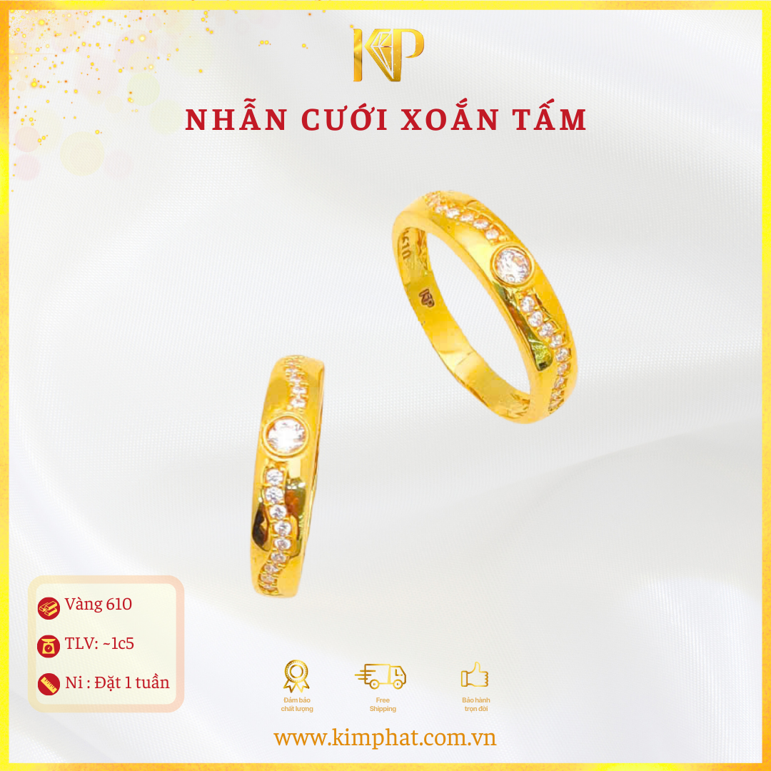 Nhẫn Cưới 1 Hột Xoắn Tấm Vàng 610 KIM PHÁT