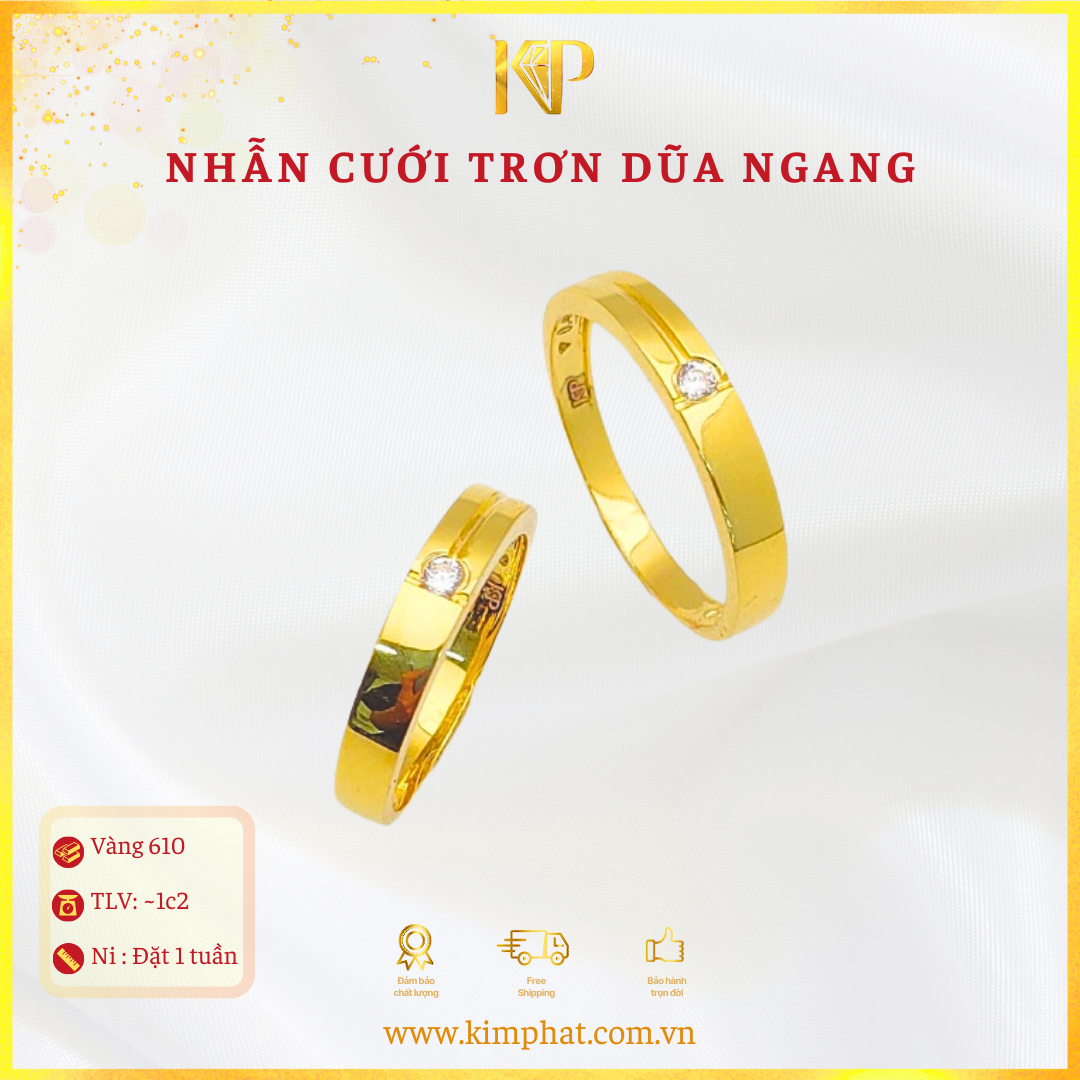 Nhẫn Cưới Trơn Phối Dũa Ngang Vàng 610 Kim Phát