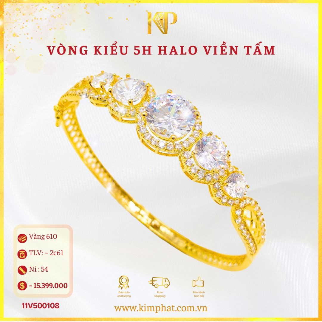Vòng Kiểu 5 Hột Halo Viền Tấm Vàng 610 KIM PHÁT