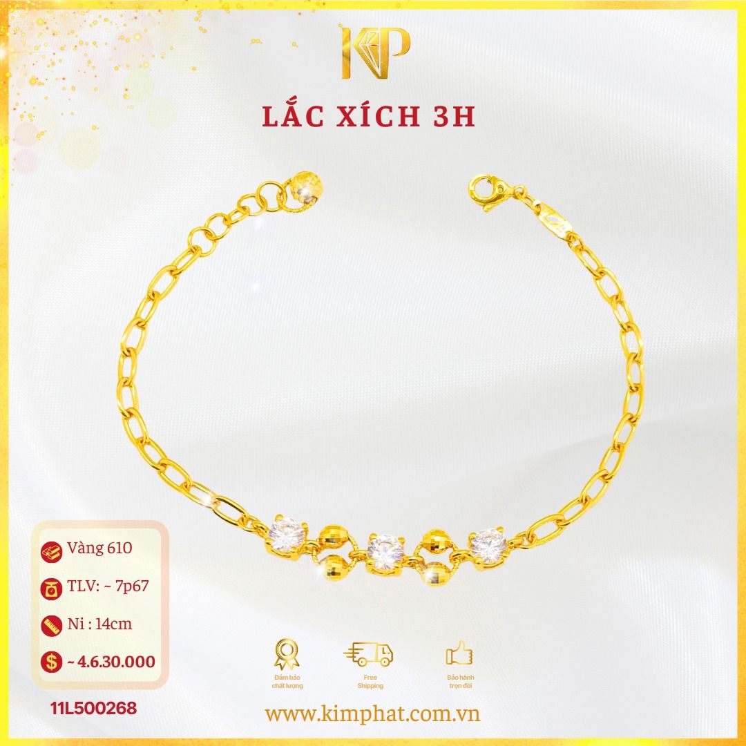 Lắc Xích 3 Hột Vàng 610 KIM PHÁT