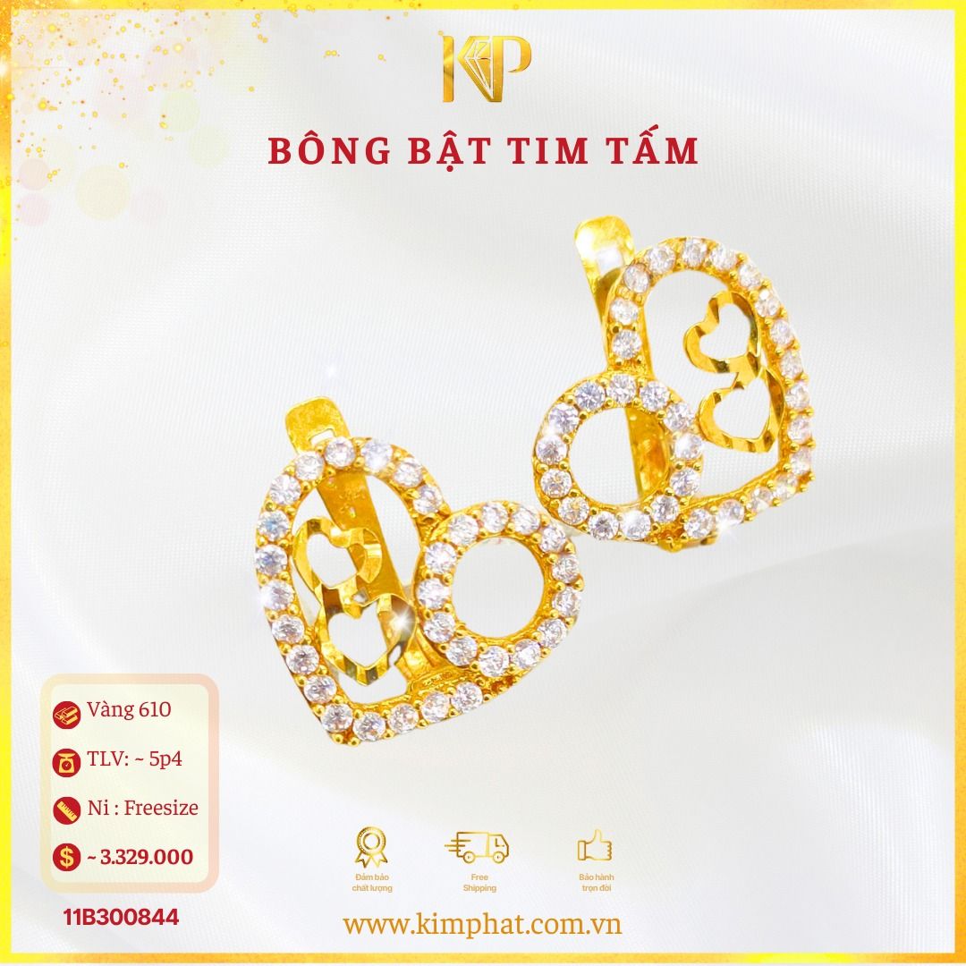 Bông Tai Bật Trái Tim Tấm Vàng 610 KIM PHÁT