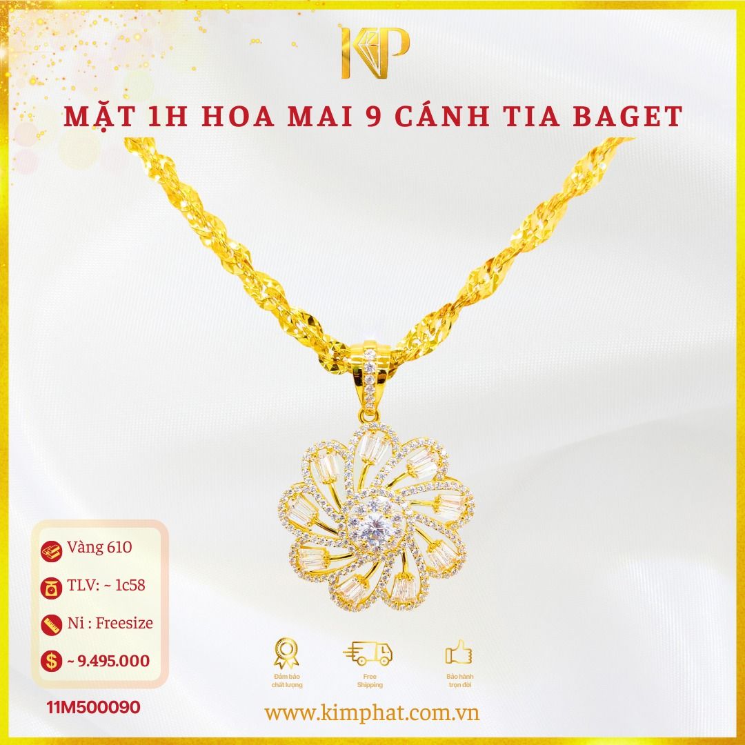 Mặt 1 Hột Hoa 9 Cánh Tia Baget Vàng 610 KIM PHÁT