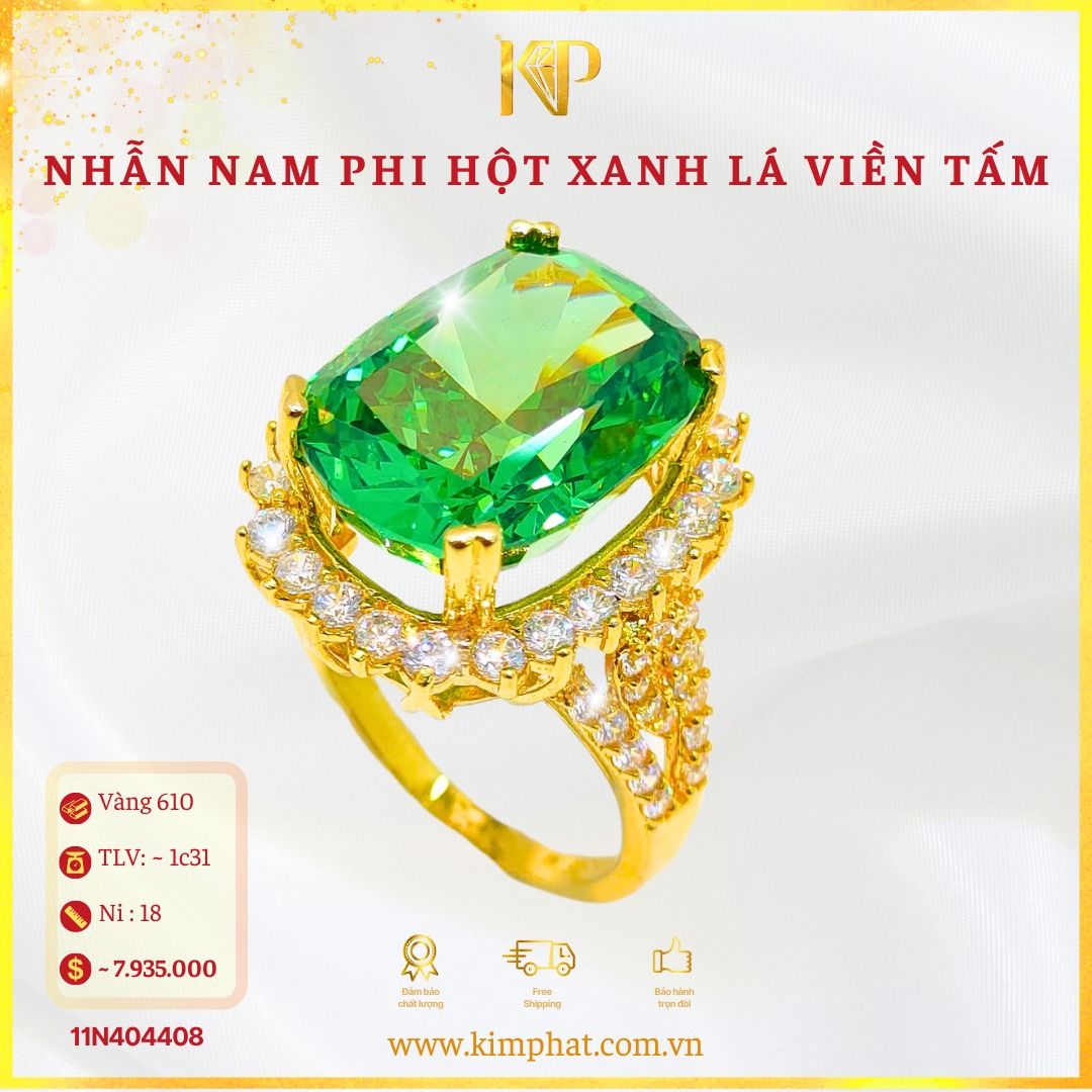 Nhẫn Nam Phi Xanh Lá Viền Tấm Vàng 610 KIM PHÁT