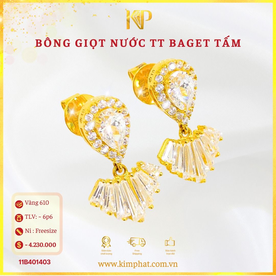 Bông Tai Đẩy Giọt Tòn Ten Quạt Baget Vàng 610 KIM PHÁT