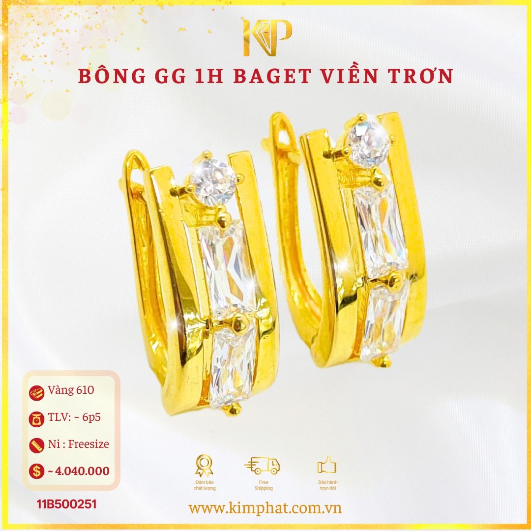 Bông Tai Bật Baget Viền Trơn Vàng 610 KIM PHÁT