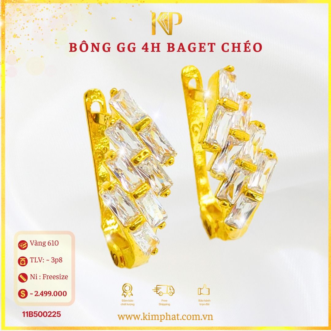 Bông Tai Bật Baget Chéo Vàng 610 KIM PHÁT