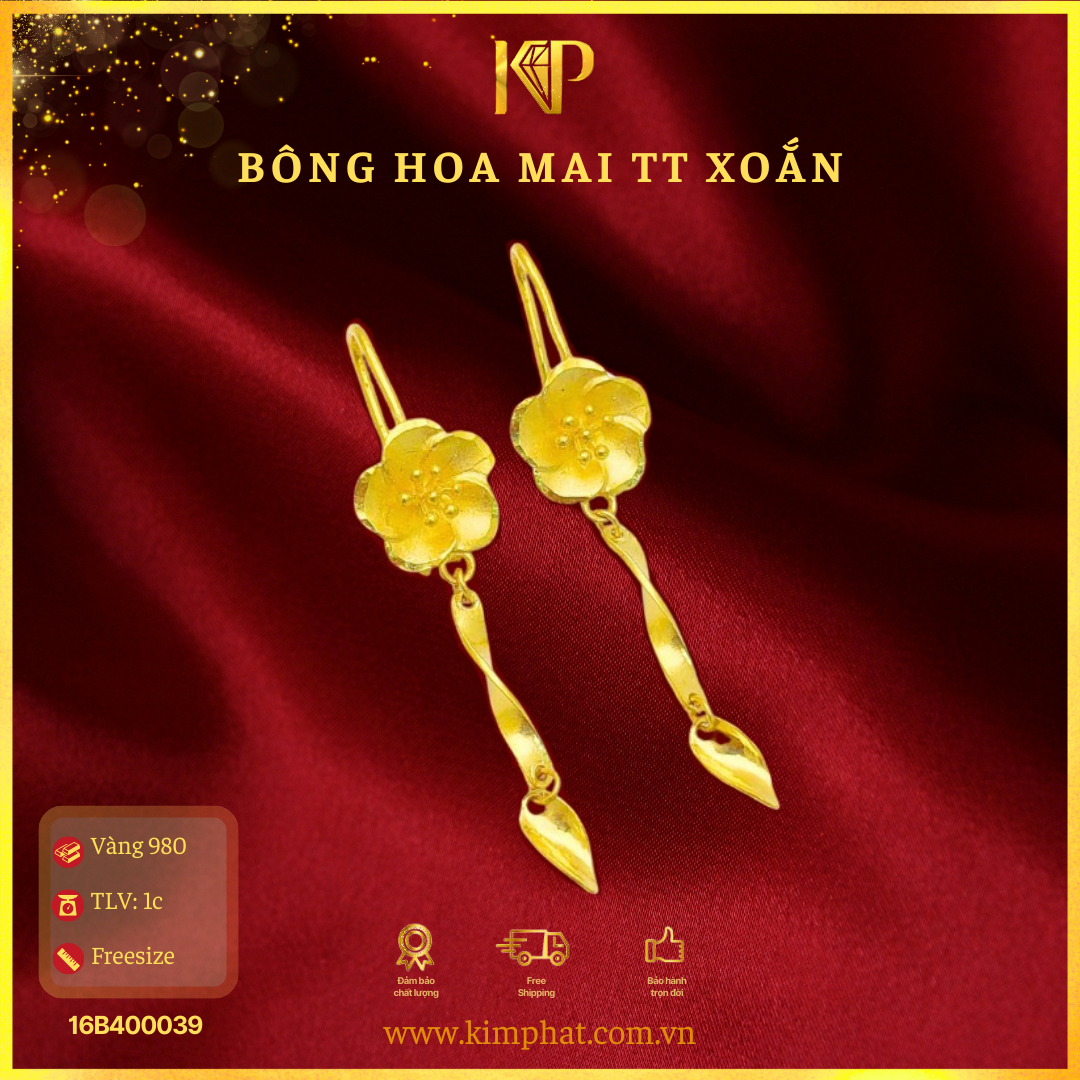 Bông Tai Hoa Mai Tòn Ten Xoắn Vàng 24K KIM PHÁT
