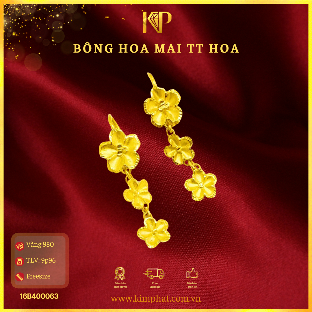 Bông Tai Hoa Mai Tòn Ten Hoa Vàng 24K Kim Phát