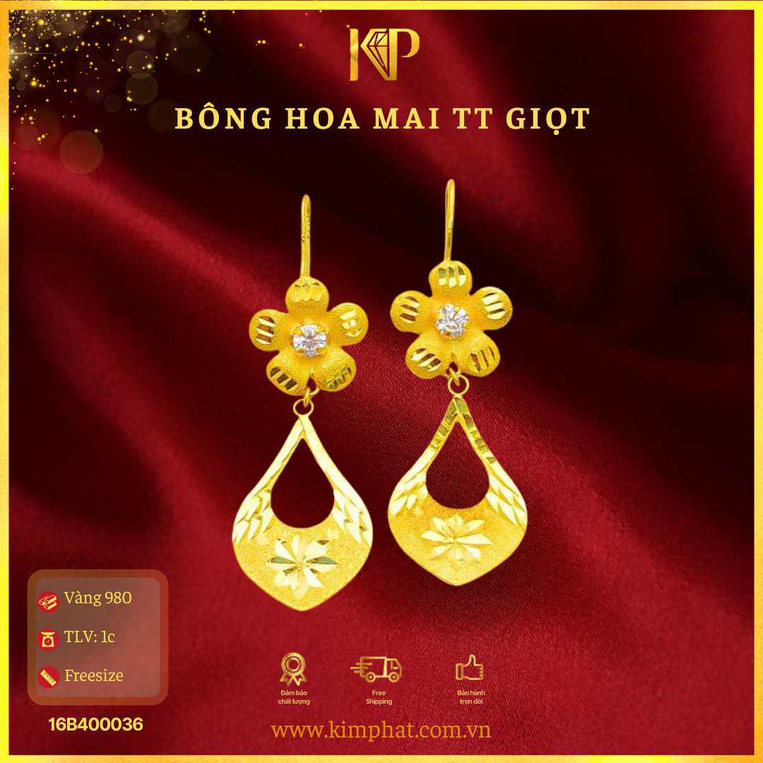 Bông Tai Hoa Mai Tòn Ten Giọt 24K Kim Phát