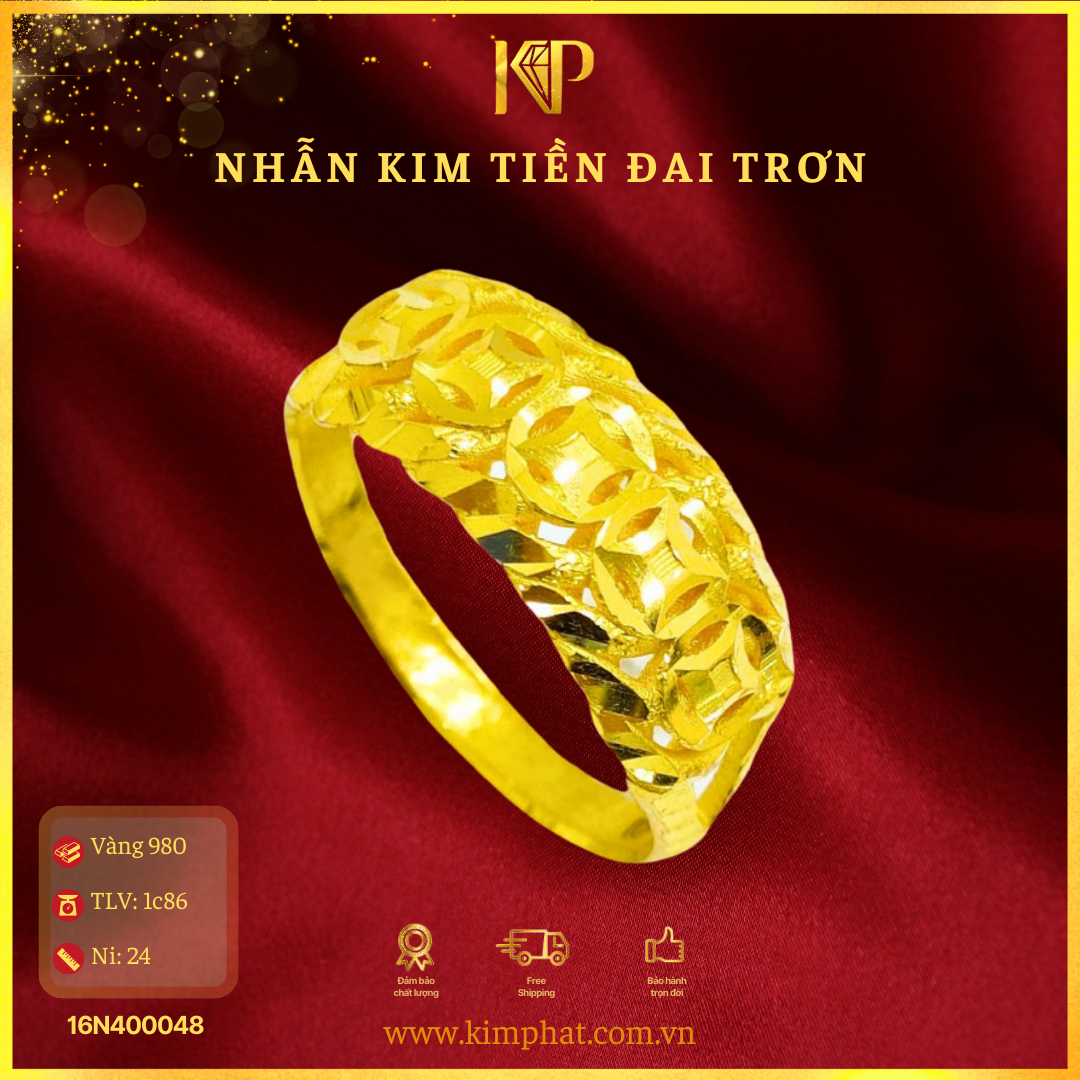 Nhẫn Kim Tiền Đai Trơn Vàng 24K KIM PHÁT