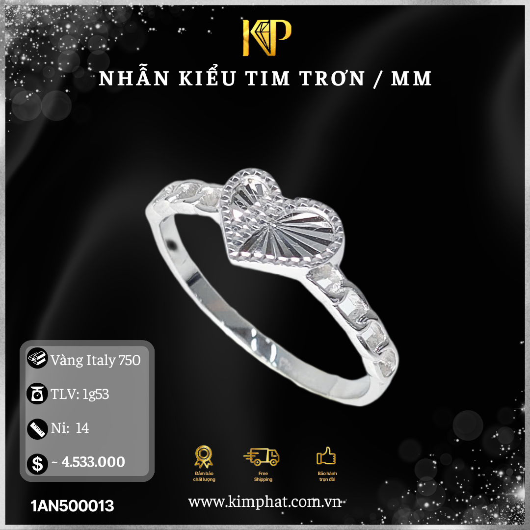 Nhẫn Kiểu Tim Trơn / MM Vàng Italy 750 KIM PHÁT