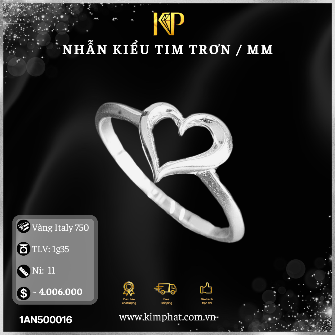 Nhẫn Kiểu Tim Trơn / MM Vàng Italy 750 KIM PHÁT