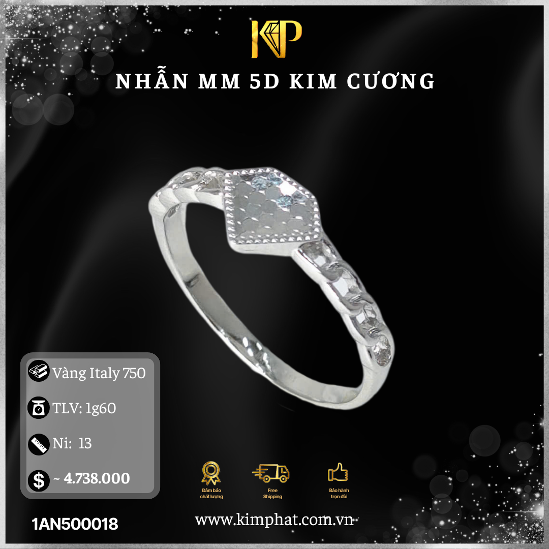 Nhẫn MM 5D Kim Cương Vàng Italy 750 KIM PHÁT