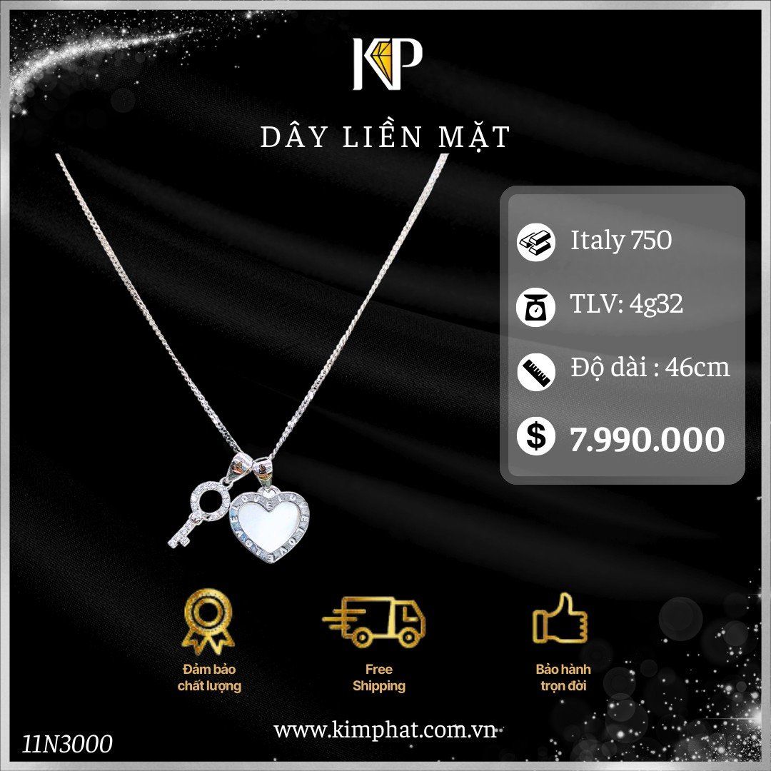Dây Chuyền Liền Mặt Trái Tim Xà Cừ Vàng Italy 750 KIM PHÁT