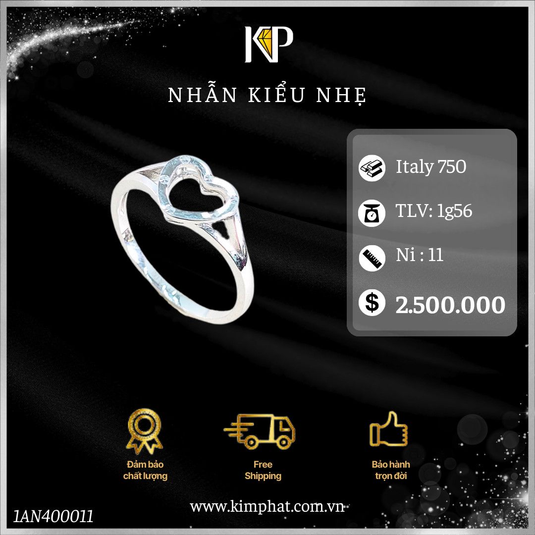 Nhẫn Họa Tiết Tim Trơn Vàng Italy 750 KIM PHÁT