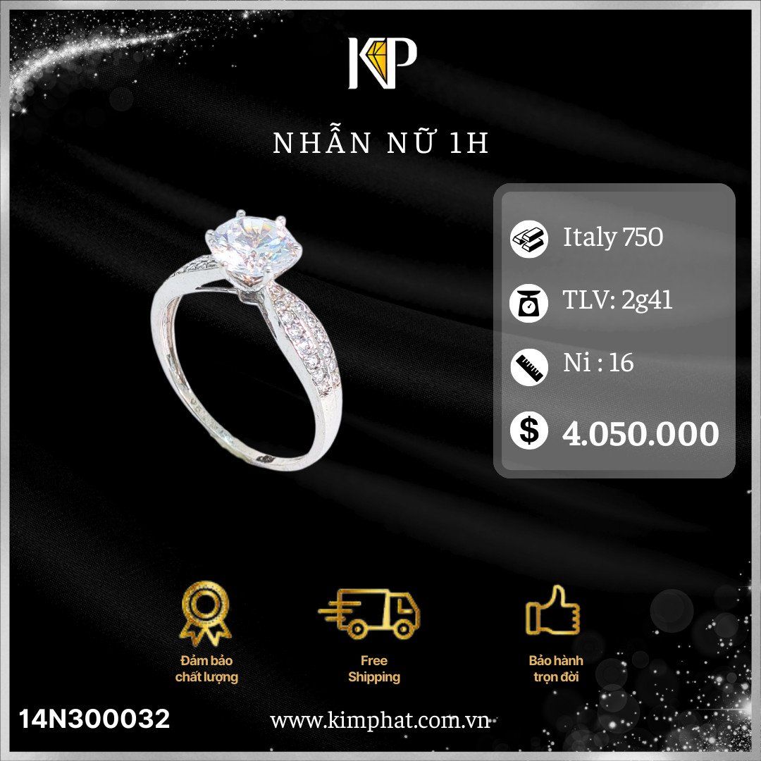 Nhẫn Nữ 1 Hột Đai 2 Hàng Tấm Vàng Italy 750 KIM PHÁT